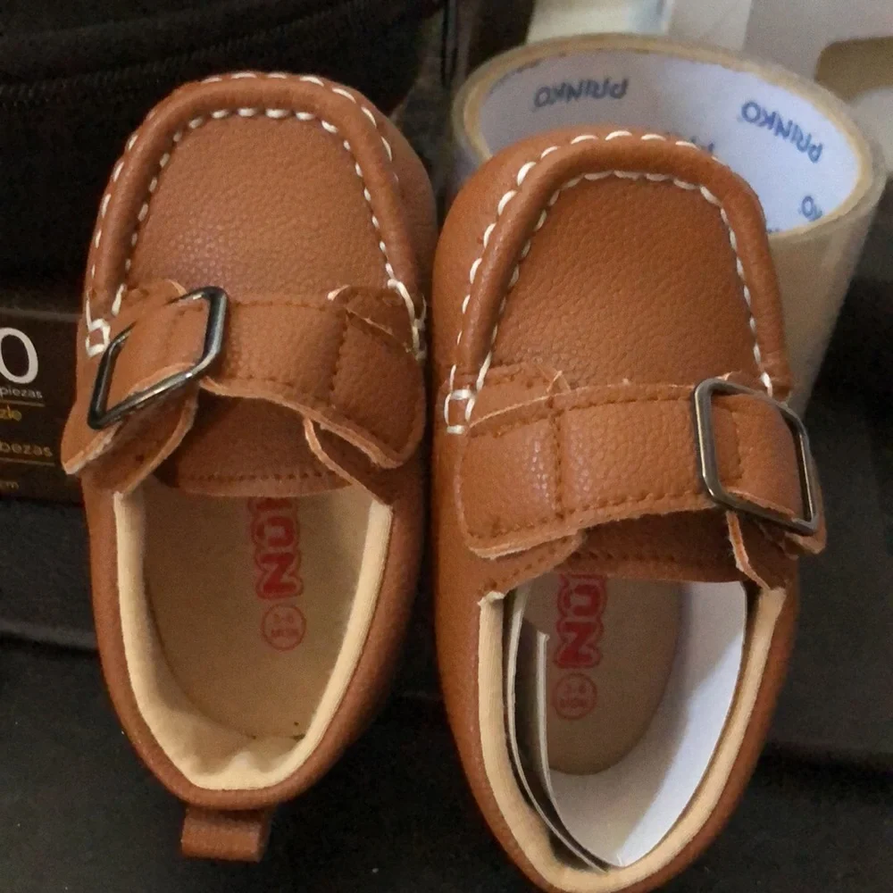 Brown Kids Leather-Look Buckle Loafers